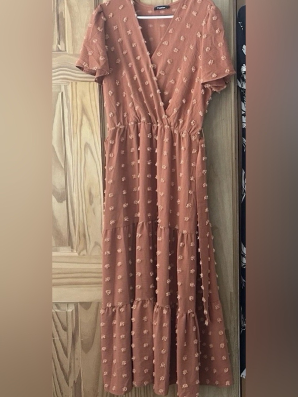 Rusty-Orange Maxi Dress with Self-Tie Waist - Picture 2 of 4